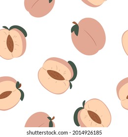 Patrón sin inconvenientes. Colorido sobre fondo blanco de duraznos para el diseño.Ilustración vectorial