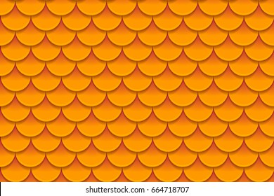 Seamless pattern of colorful orange fish scales. Fish scales, dragon skin, Japanese carp, dinosaur skin, pimples, reptile, snake skin, shingles. Vector illustration