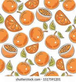 Seamless Pattern with Colorful Oranges. Scandinavian Style. Vector Illustration 