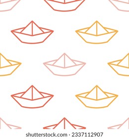 Seamless pattern with colorful origami boat