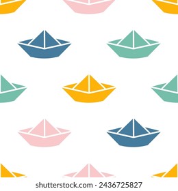 Seamless pattern with colorful origami boat