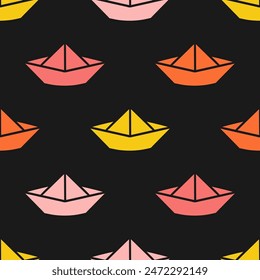 Seamless pattern with colorful origami boat