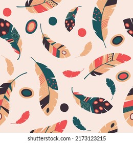 seamless pattern with colorful ornate feathers