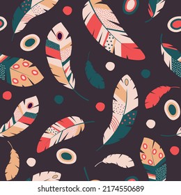 seamless pattern with colorful ornate feathers 