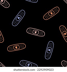 Seamless pattern with colorful outline bandage and black background