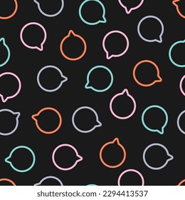 Seamless pattern with colorful outline bubble speech and black background