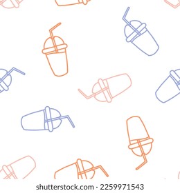 Seamless pattern with colorful outline cocktail drink