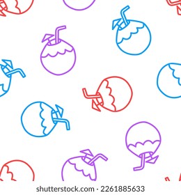 Seamless pattern with colorful outline coconut drink