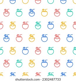 Seamless pattern with colorful outline coconut drink