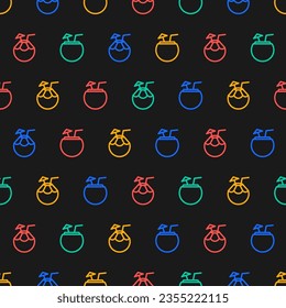 Seamless pattern with colorful outline coconut drink