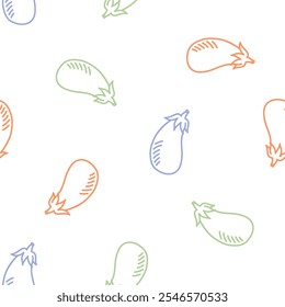 Seamless pattern with colorful outline eggplant