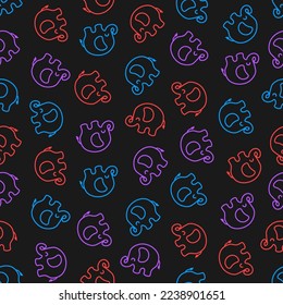 Seamless pattern with colorful outline elephant and black background