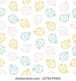 Seamless pattern with colorful outline elephants