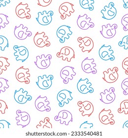 Seamless pattern with colorful outline elephants