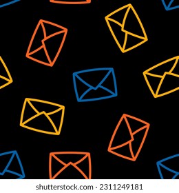 Seamless pattern with colorful outline envelope