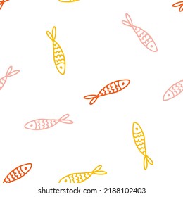 Seamless pattern with colorful outline fish.