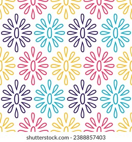 Seamless pattern with colorful outline flowers