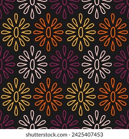 Seamless pattern with colorful outline flowers