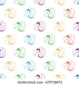 Seamless pattern with colorful outline hand drawn decorative sea shells 