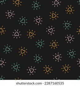 Seamless pattern with colorful outline hearts