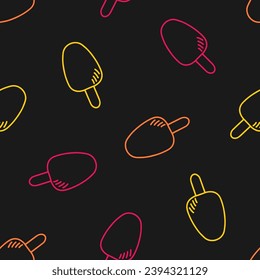 Seamless pattern with colorful outline ice cream and black background
