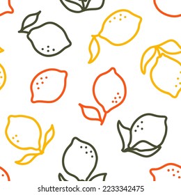 Seamless pattern with colorful outline lemon
