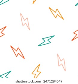 Seamless pattern with colorful outline lightning bolt
