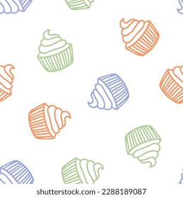 Seamless pattern with colorful outline muffin