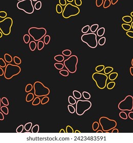 Seamless pattern with colorful outline paws