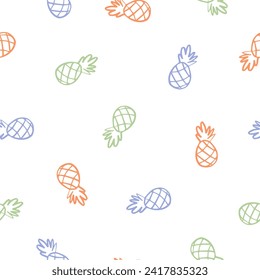 Seamless pattern with colorful outline pineapples
