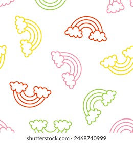 Seamless pattern with colorful outline rainbows