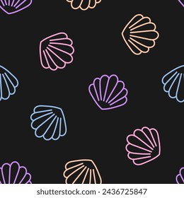Seamless pattern with colorful outline seashell