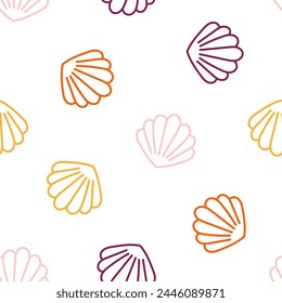 Seamless pattern with colorful outline seashell