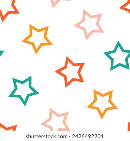 Seamless pattern with colorful outline stars