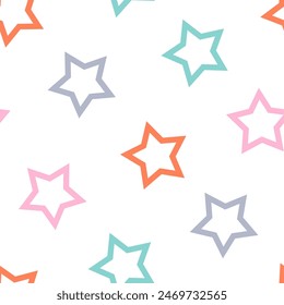 Seamless pattern with colorful outline stars