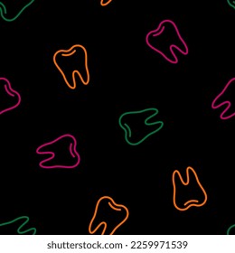 Seamless pattern with colorful outline teeth and black background