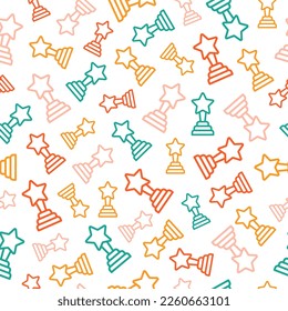 Seamless pattern with colorful outline trophy