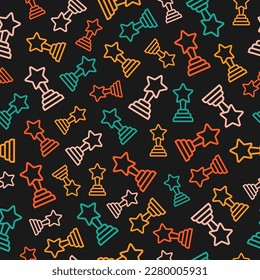 Seamless pattern with colorful outline trophy and black background