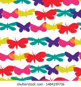Seamless pattern with colorful overlapping butterflies