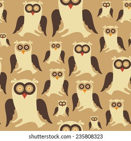 Seamless pattern with colorful owls.
