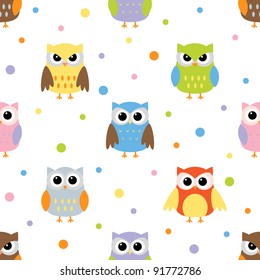 Seamless pattern with colorful owls