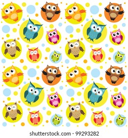 Seamless pattern with colorful owls