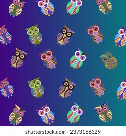 Seamless pattern colorful owls background in cartoon style. Ilustrator vector. Use as wallpaper, background, fabric pattern, website. EPS10