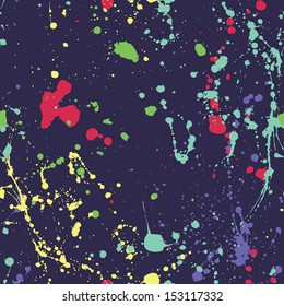 A seamless pattern with colorful paint splatters on a dark blue background.