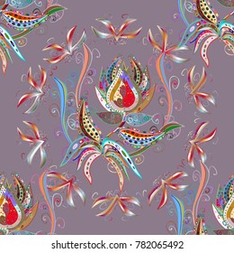 Seamless pattern with colorful paisley, neutral, blue and beige flowers and decorative elements. Vector illustration. Seamless background. Vintage retro style. For print on fabric, textiles, wallpaper