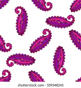 Seamless pattern of colorful paisley on a transparent background, vector eps 10