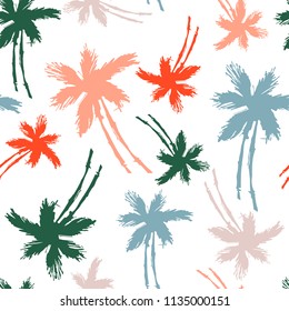 Seamless pattern with colorful palm trees. Vector illustraion with hand drawn element.