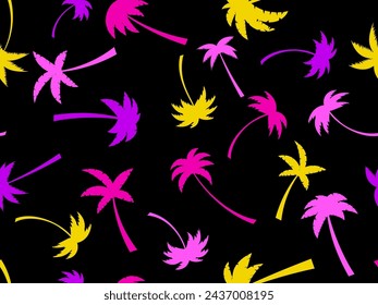 Seamless pattern with colorful palm trees. Summer time, wallpaper with tropical palm trees pattern. Design for printing t-shirts, banners and promotional items. Vector illustration