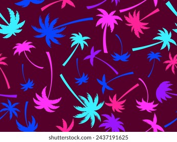 Seamless pattern with colorful palm trees. Summer time, wallpaper with tropical palm trees pattern. Design for printing t-shirts, banners and promotional items. Vector illustration