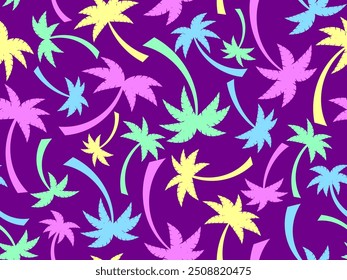 Seamless pattern with colorful palm trees. Summer time, wallpaper with tropical palm trees pattern. Design for printing t-shirts, banners and promotional items. Vector illustration